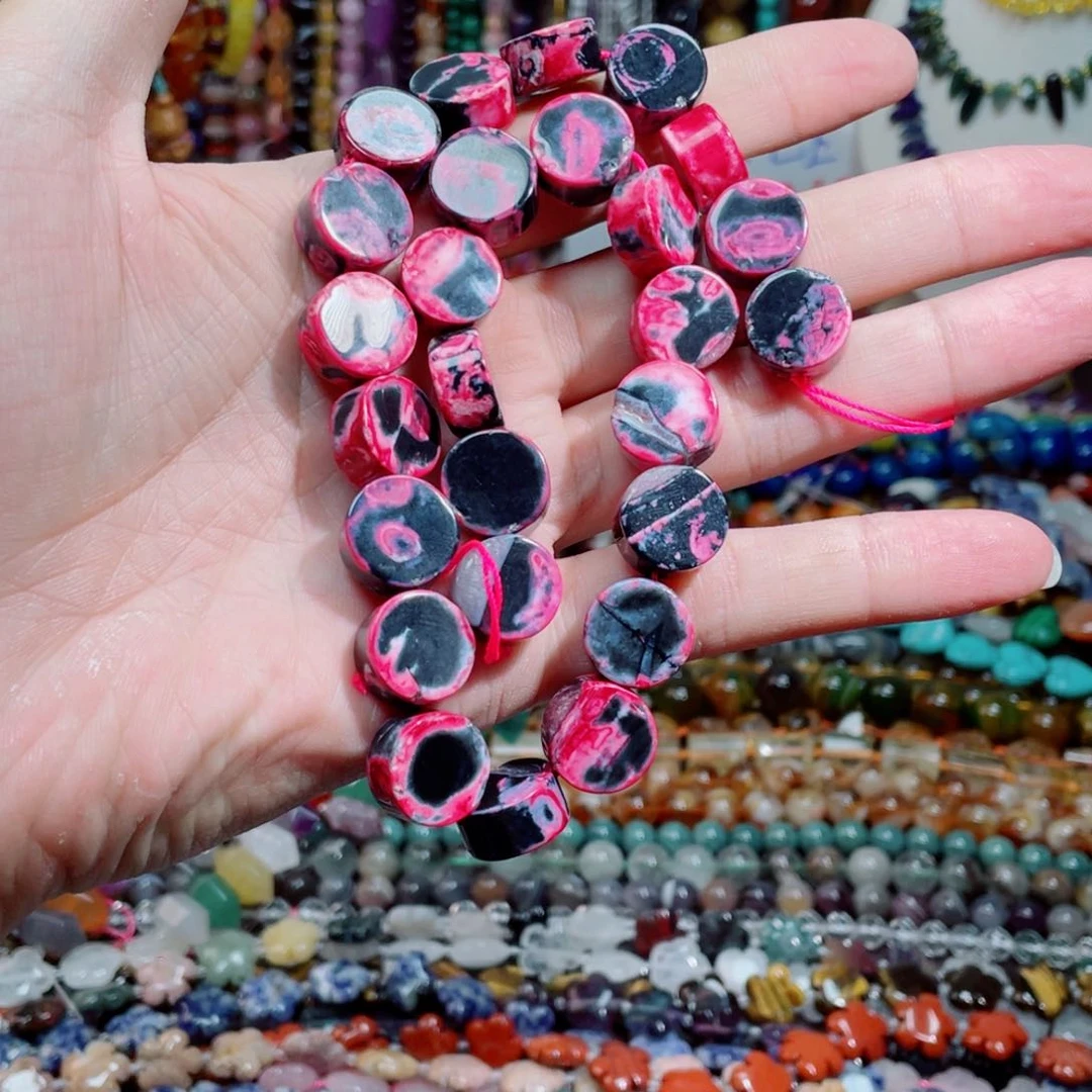 石英质玉，火玛瑙圆饼15×8mm，未镶嵌