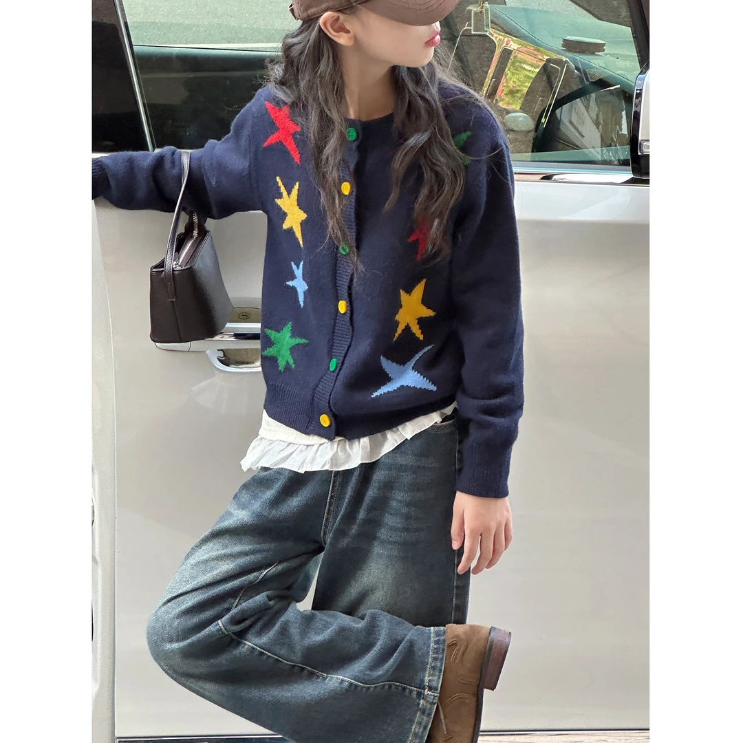 K29520孙小美韩系女童毛衣2025秋装新款儿童开衫女大童春秋上衣服