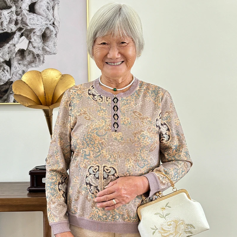 妈妈装秋装长袖针织洋气打底衫中老年奶奶装秋冬国风气质舒适毛衣