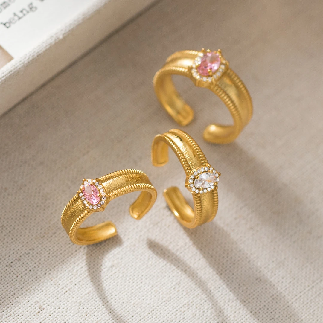 足银锆石戒指 足银990镶钻拉丝绒鸽子蛋开口戒指指环【银仓】PJ0927