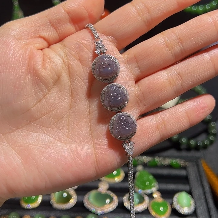 和田玉银S925镶嵌戒指烟紫佛公手链源头市场代购