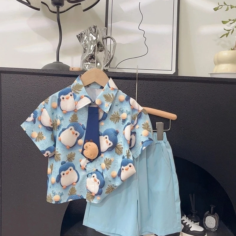 男童夏装洋气时尚套装2025新款宝宝海边度假衣服儿童沙滩服两件套