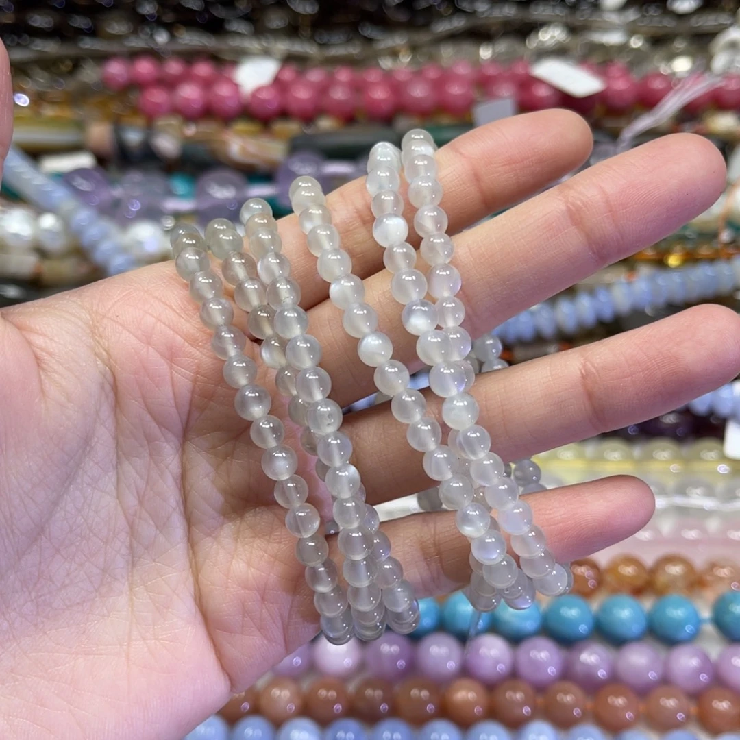 玛瑙/玉髓散珠天然银月光卡5加长条38厘米