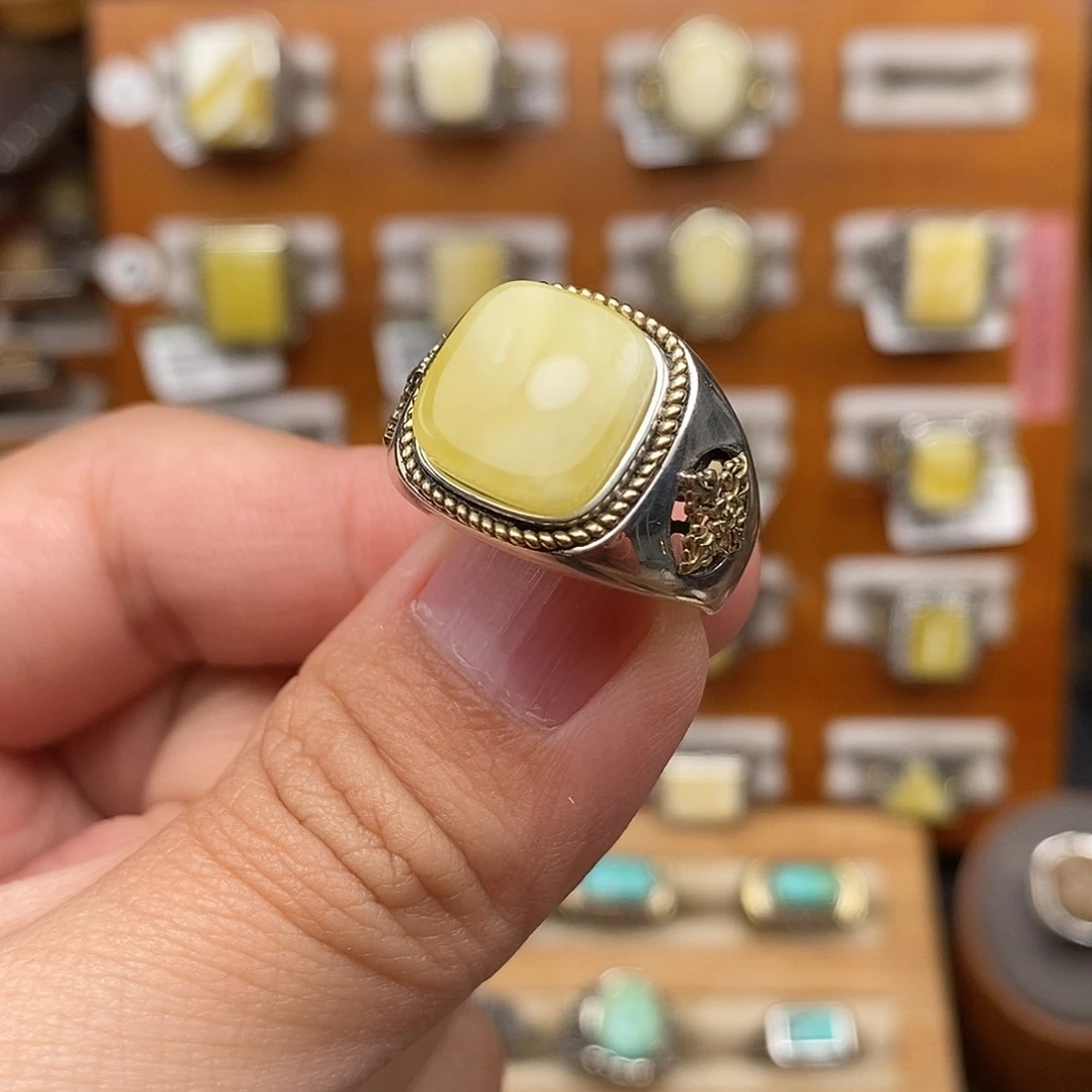 蜜蜡银S925镶嵌戒指