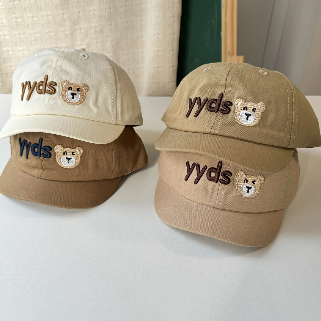 婴儿遮阳帽春夏季yyds小熊超萌韩版男童休闲宝宝鸭舌帽简约帅气