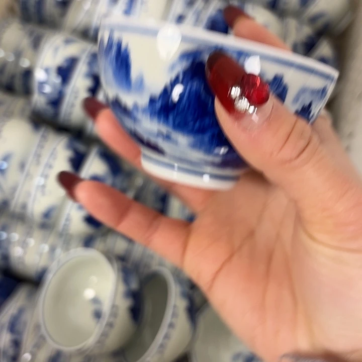 陶摆件青花千里江山鸡心杯