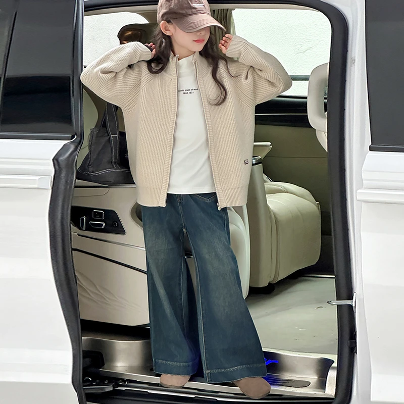 女童毛衣外套春秋装2025新款儿童洋气休闲秋季针织拉链加厚开衫