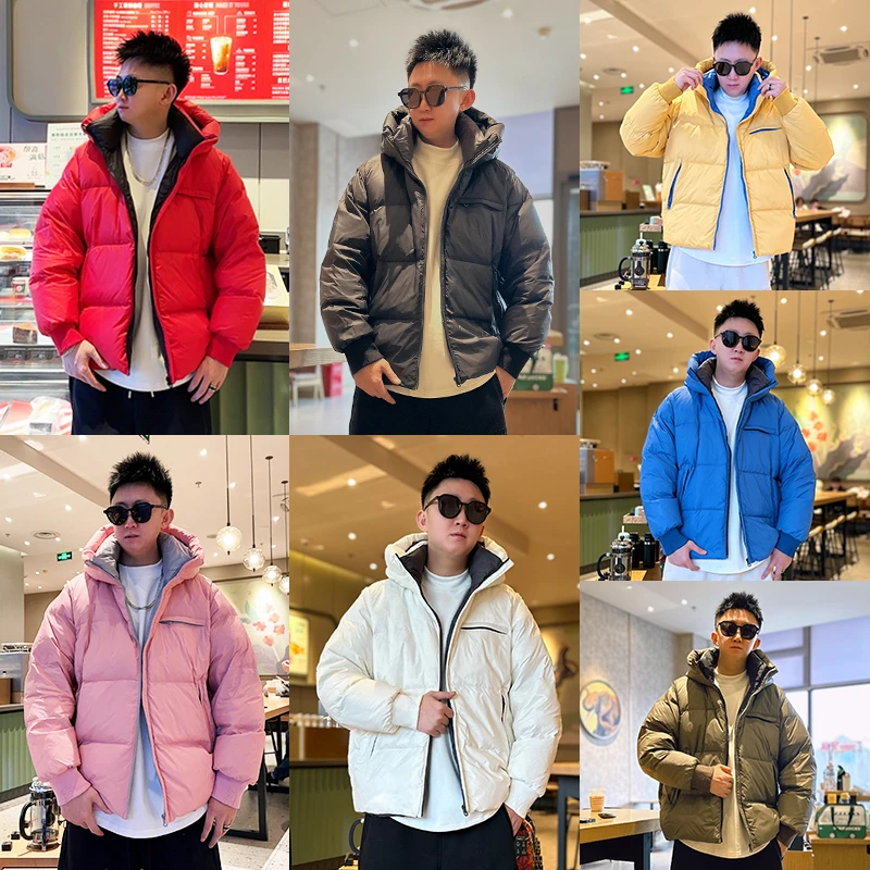LKT.NINE潮牌白鸭绒连帽羽绒服男冬季新款潮流多色宽松面包服外套