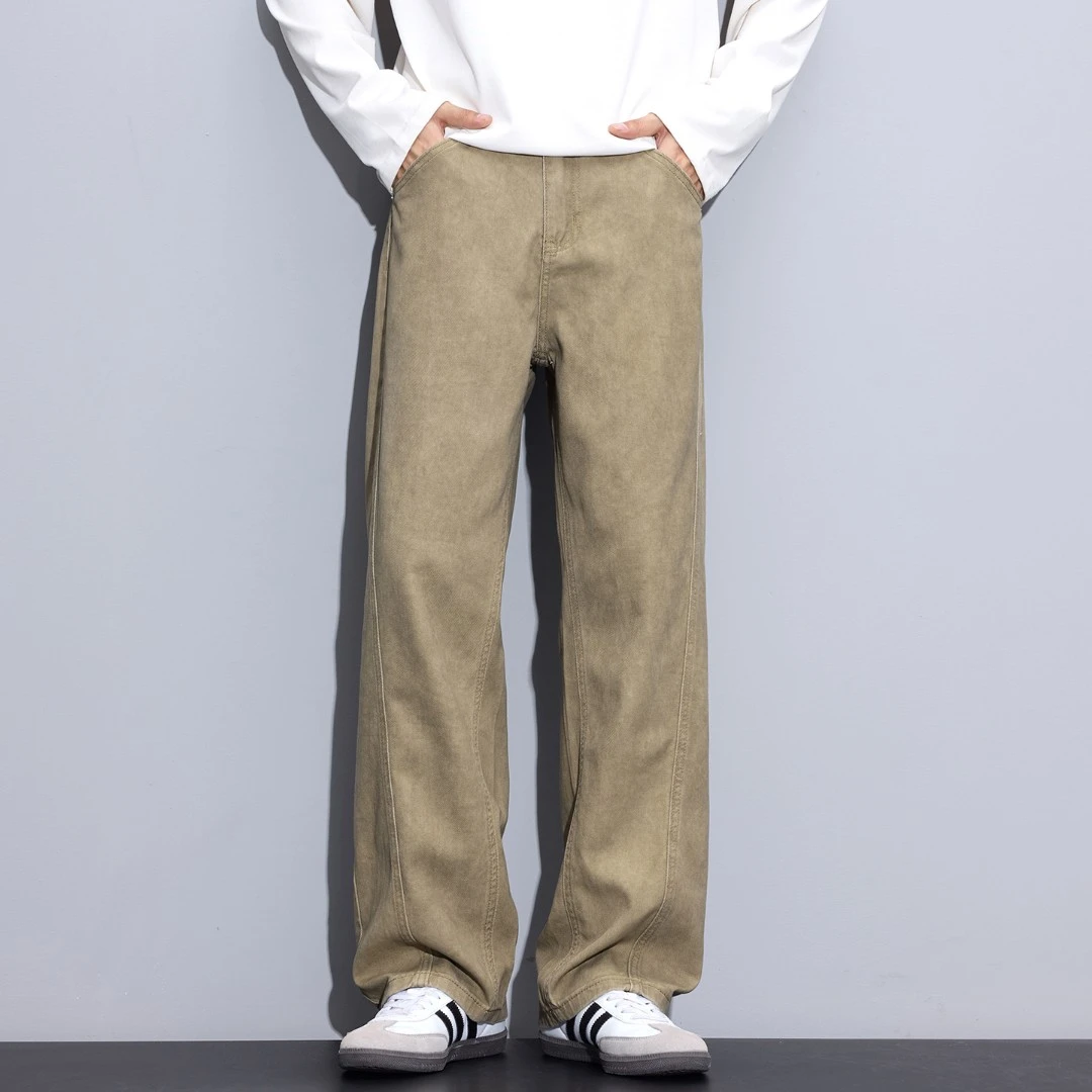 Kuvine秋季美式脏脏扎染男生裤子cleanfit直筒宽松阔腿休闲工装裤