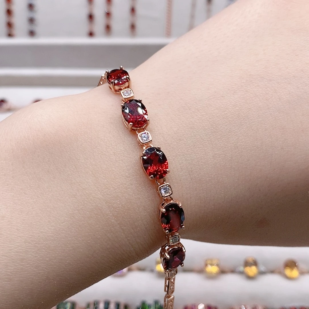 石榴石手链银S925镶嵌手链