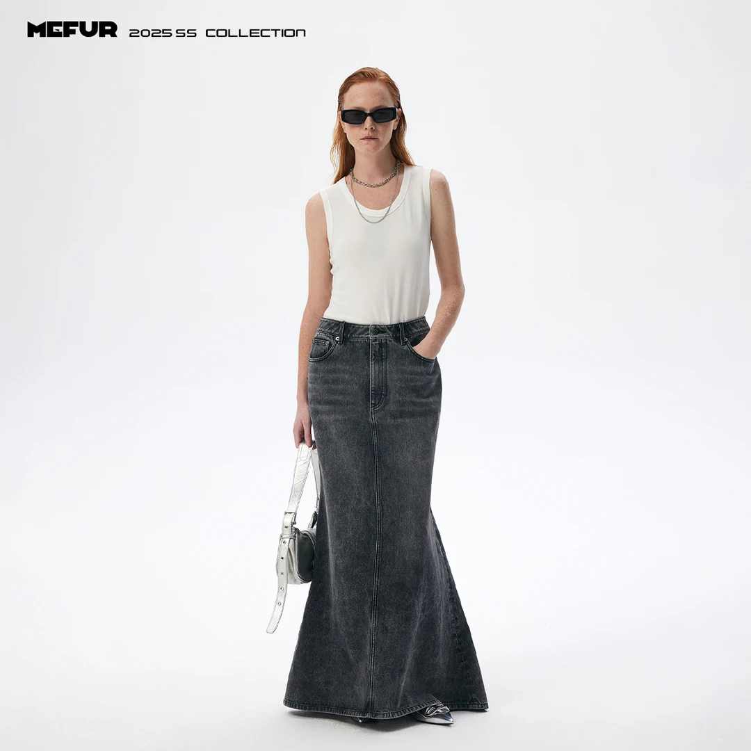 MEFUR 宽肩纯色背心2025年新款百搭慵懒无袖上衣女