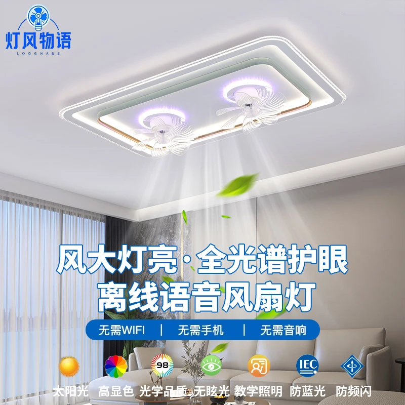 2025新款高端大气双电机风扇灯智能家用吸顶灯创意客厅双头电扇灯