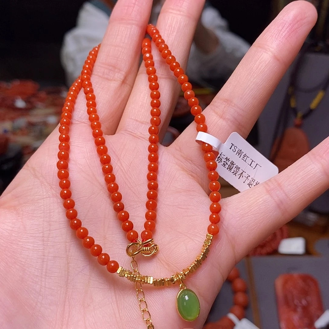 南红玛瑙锁骨链3mm银S925镶嵌