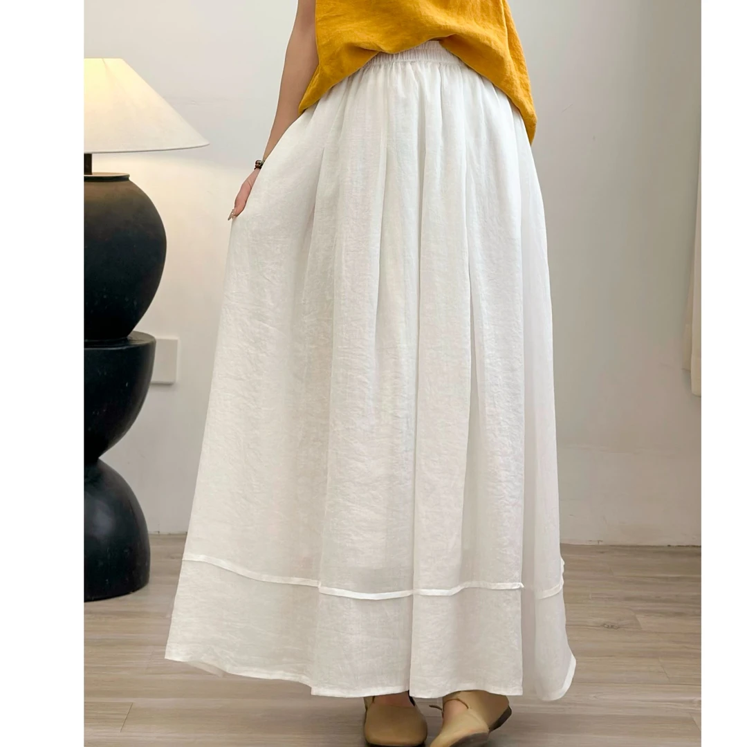 新款高品质100支苎麻半身裙（裙长92）0198