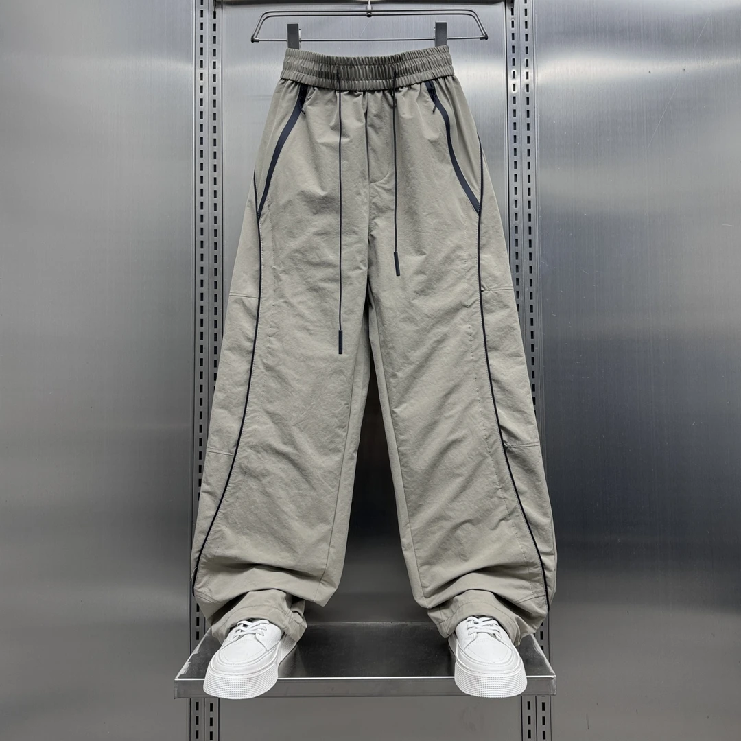 夏季新款透气速干户外轻薄条纹运动裤男士潮牌宽松直筒抽绳休闲裤