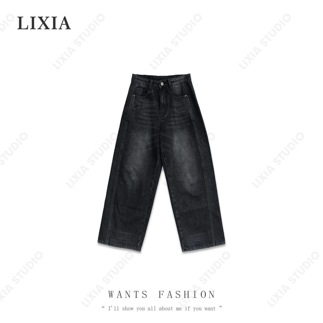 LIXIA【海盐裤 】全棉设计感腔调直筒无弹海盐炒色牛仔裤-A7126