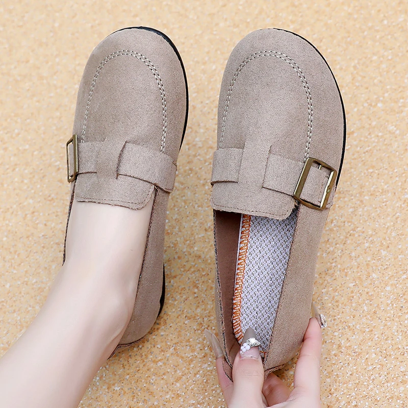 新款春秋软底豆豆布鞋妈妈鞋百搭勃肯中老年休闲女鞋一脚蹬单鞋