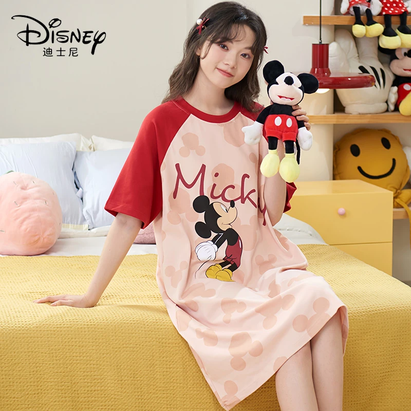 Disney/迪士尼夏季套头短袖纯棉睡裙舒适宽松休闲家居服无胸垫款