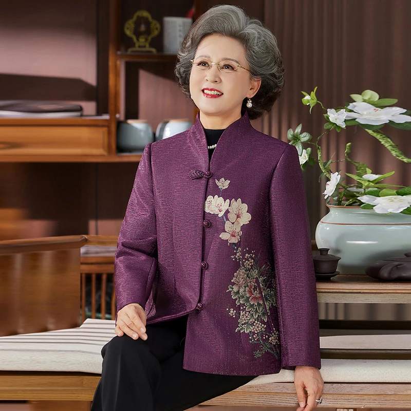 春秋中老年女装外套唐装中国风妈妈装立领时尚奶奶气质盘扣富贵