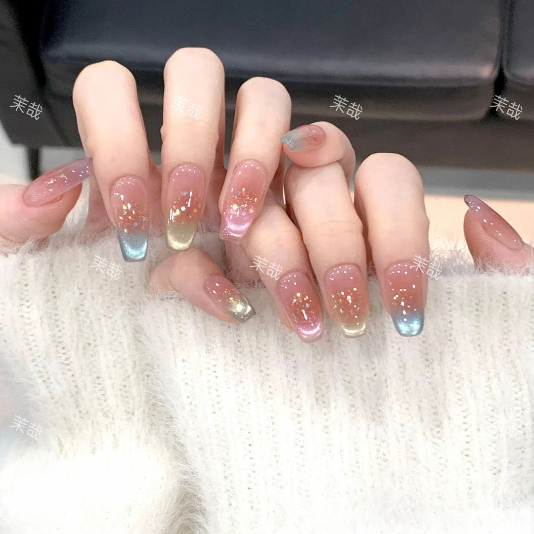 茉哉【元气彩虹】纯手工定制美甲拆卸穿戴甲A3590