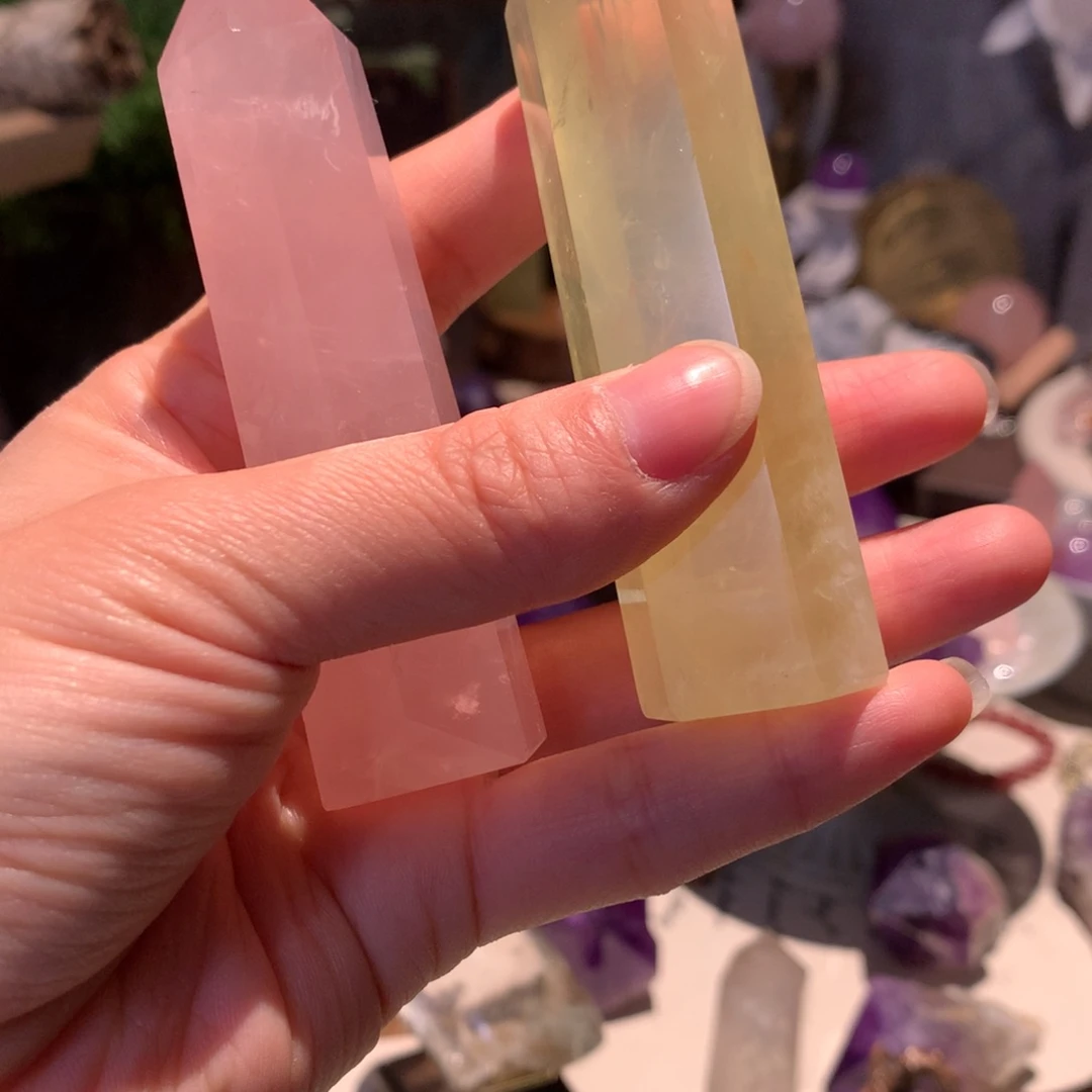 紫晶水晶柱未镶嵌蕾*·粉水晶和黄水晶