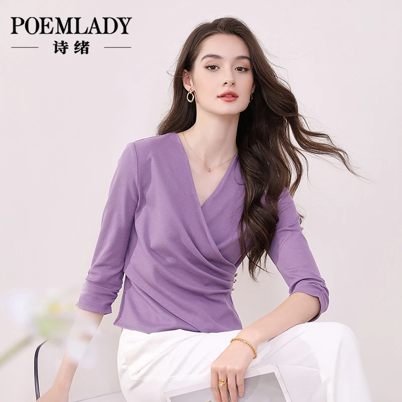 诗绪65834设计感褶皱不规则针织衫女2025春秋新款洋气交叉上衣