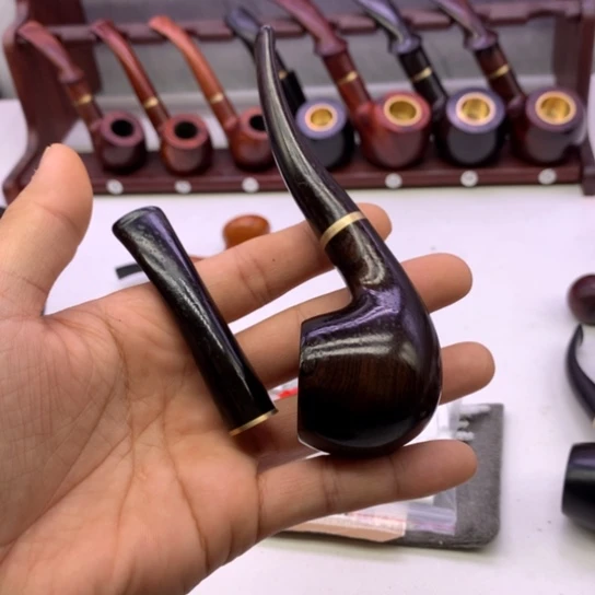 紫光檀中号不带竹节旱烟斗加一个斗嘴