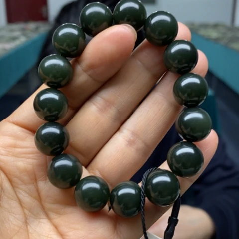 和田玉未镶嵌手链塔青14