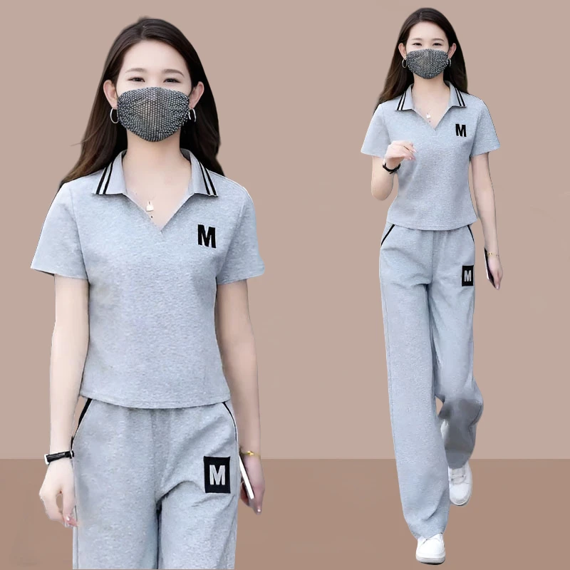 2025夏季新款慵懒风休闲减龄运动服套装百搭短袖上衣阔腿裤两件套