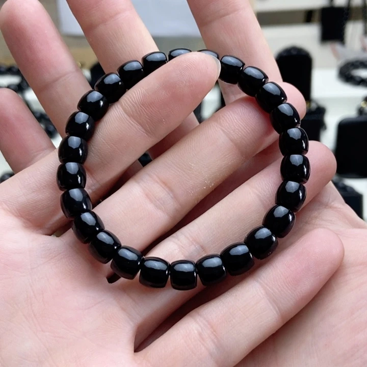 颈饰未镶嵌和田玉（墨玉）卡8精工直切手串珠宝级夹层料