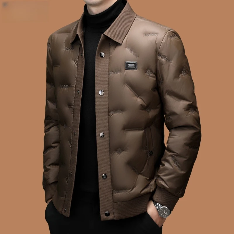 轻薄羽绒服冬季男士商务休闲时尚针织翻领冬季轻奢防寒保暖外套男