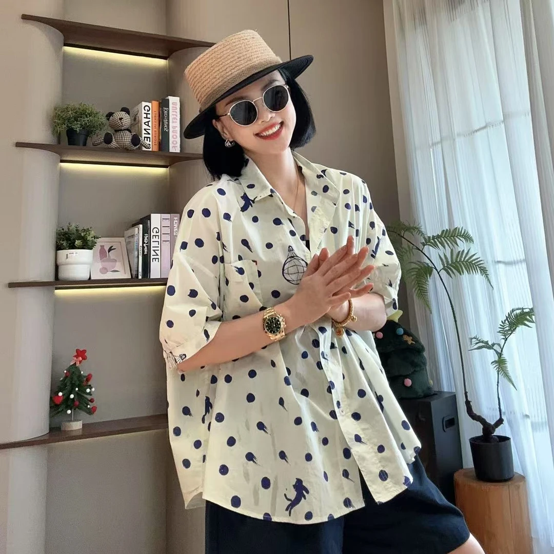 夏季热气球波点短袖衬衣衬衫5-4-25