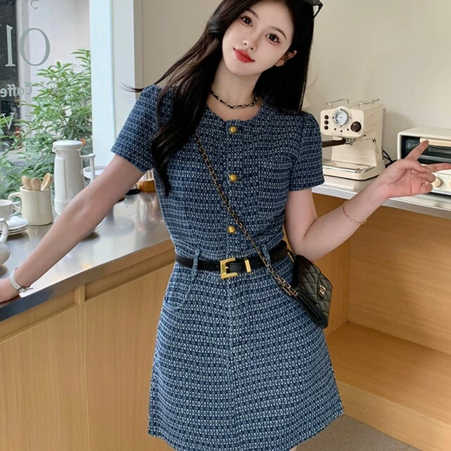 大码牛仔连衣裙女夏季收腰显瘦小个子短裙微胖MM小众短袖炸街裙子