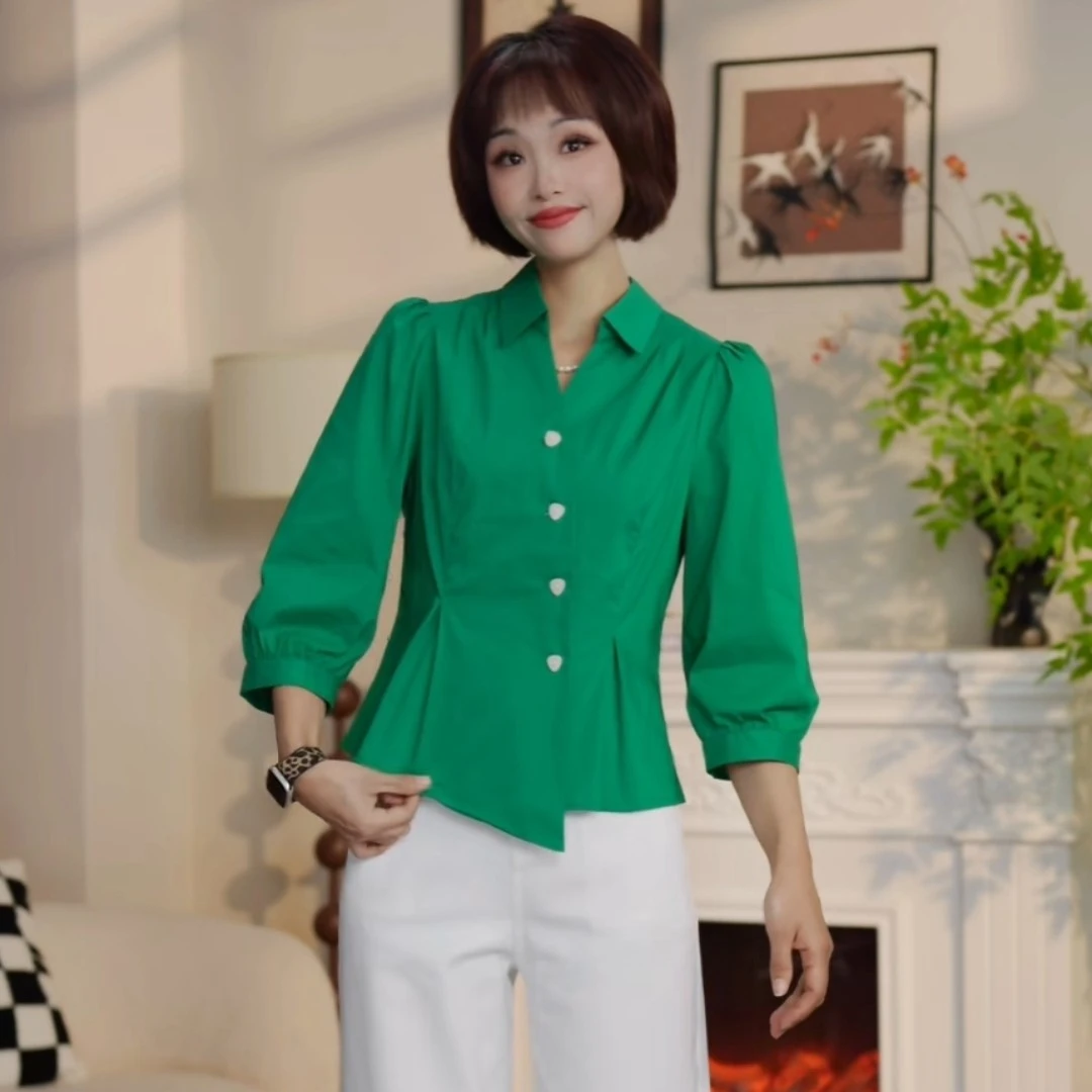 S251新款时尚翻领单排扣百搭休闲衬衫AT