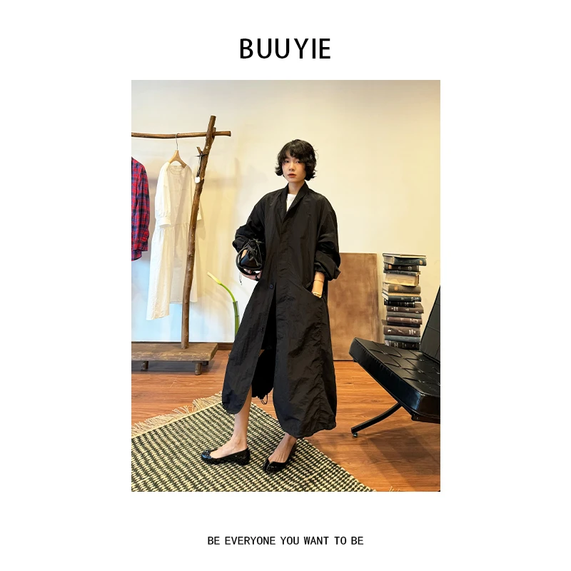 BUUYIE 25SS【暮行】极简风小众高级感黑色百搭款风衣 250435