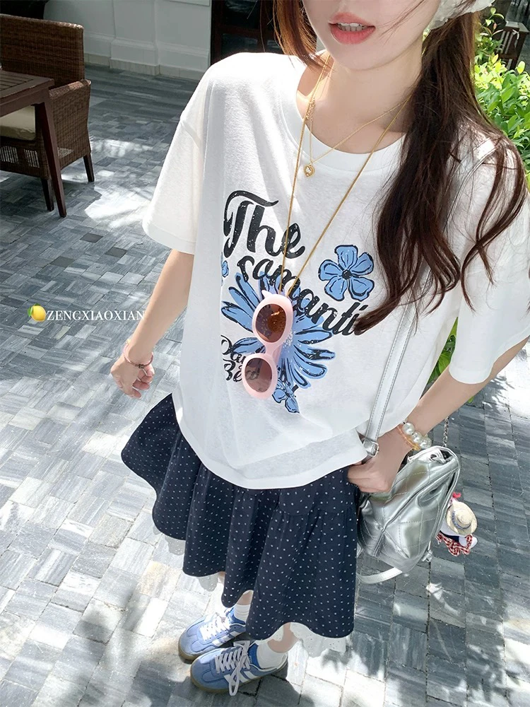 ARRLMORRE品牌【蓝色海洋花】冰凉轻薄雪花棉韩系短袖T