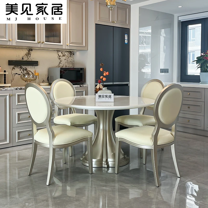 美式法式轻奢圆餐桌公园大道现代简约大理石餐台饭桌实木餐桌餐厅