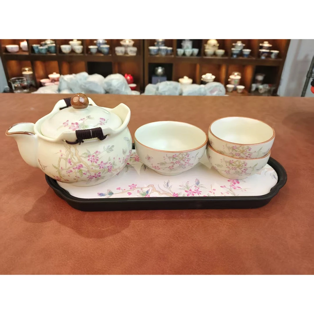 绣球花旅行茶具一壶三杯带茶盘3772+5002