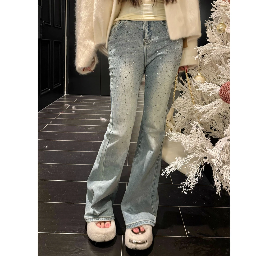 GUIDI GUDI【闪闪之约】秋冬慵懒百搭贴钻牛仔裤/ 黄加蓝