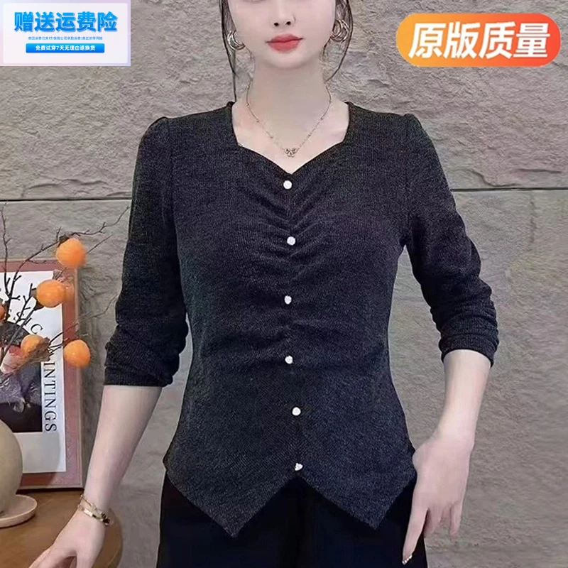 （运费险）网纱t恤女士长袖修身打底衫女.春秋冬新款妈妈显瘦小衫内