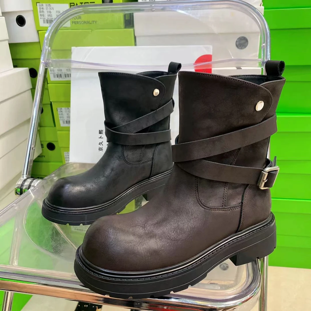 新款圆头粗跟舒适厚底不累脚百搭款长款女靴2336