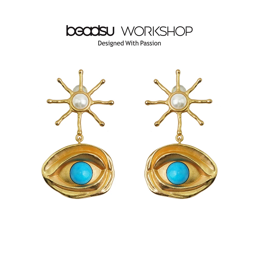 铜合金仿珍珠耳饰 复古海神之眼耳环 耳针款 WE2881