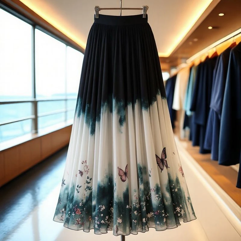 独特高级超仙温柔甜美印花半身裙女2025夏季新款高腰减龄长款裙子