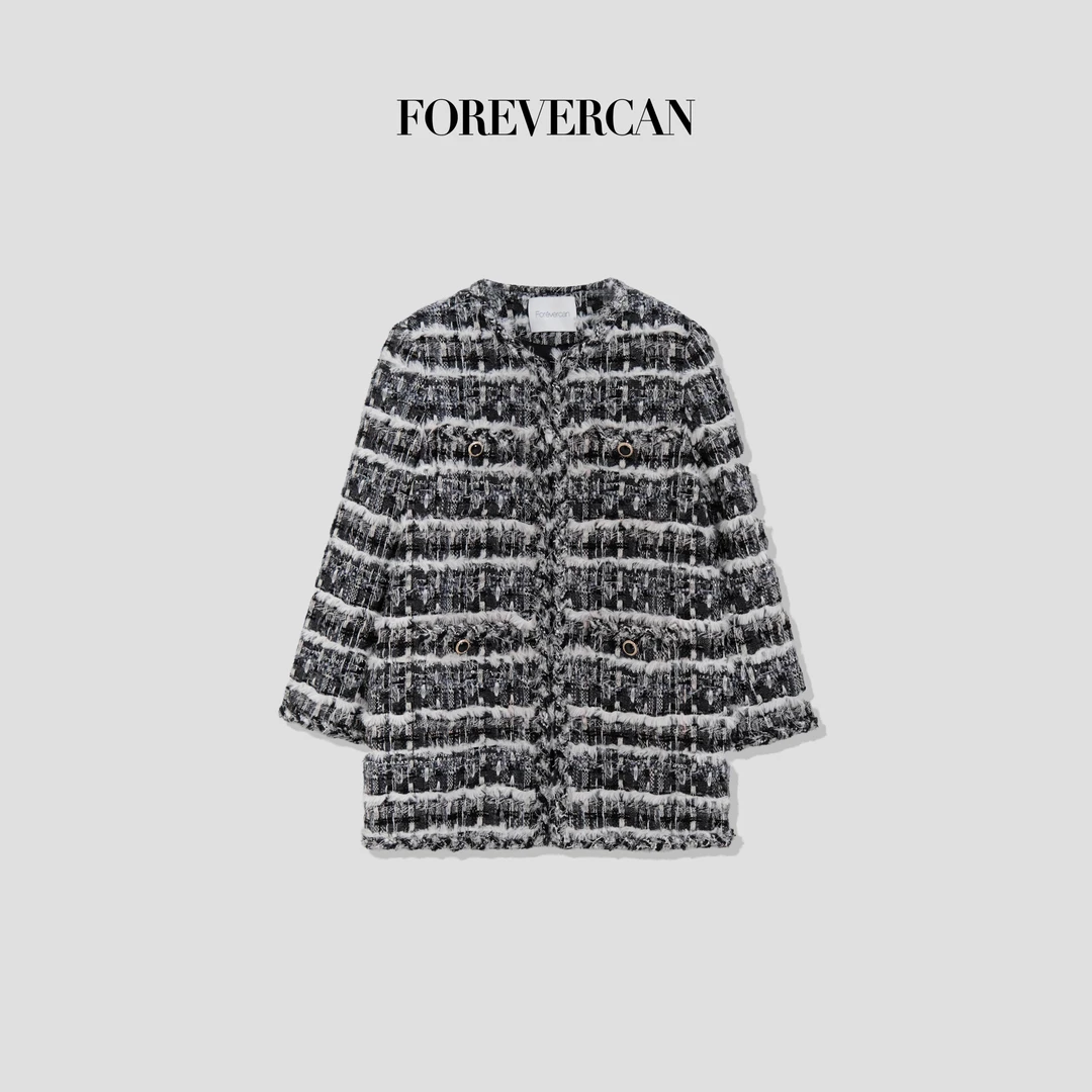 FOREVERCAN“雪国列车”客订黑白格特种纱美丽诺羊毛呢外套 SC22526