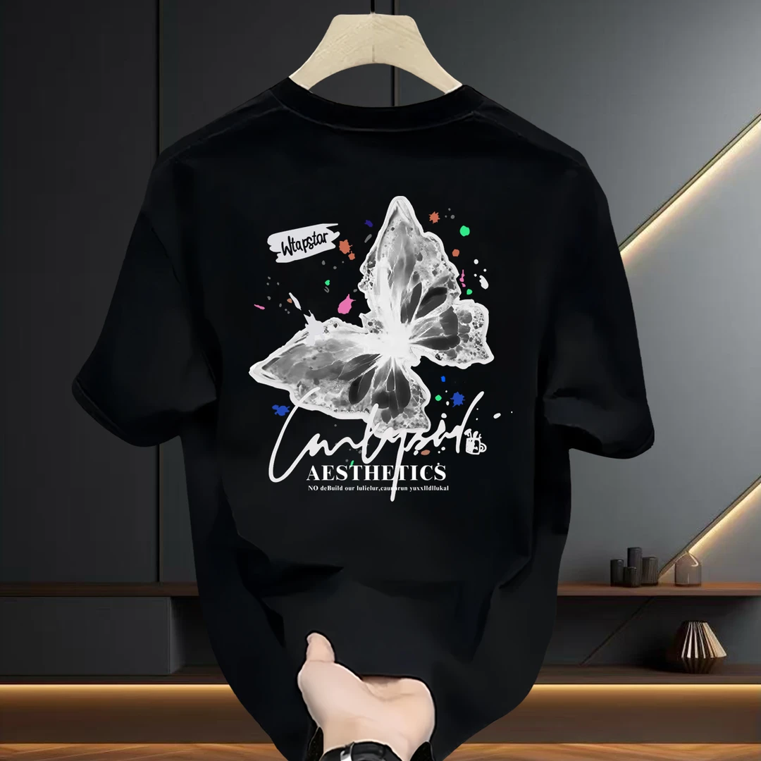 轻奢慵懒风大码青年男装ins夏季2025新款短袖t恤时尚圆领百搭上衣