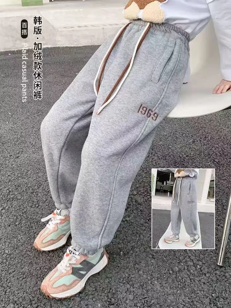 【现货】WK-1969双色加绒 儿童洋气休闲宽松帅气韩版秋冬款卫裤