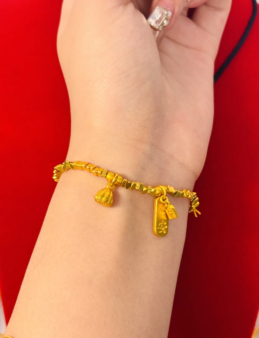 铜合金手链 【047】碎银几两平安手链三角碎金子莲蓬手串送女友