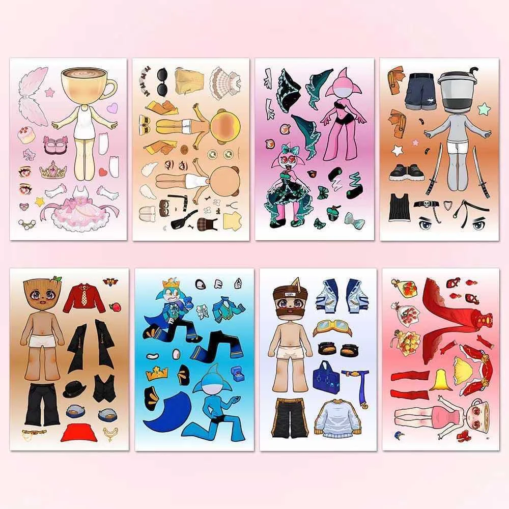 外国山海经礼服抽象换装贴纸鲨鱼手工益智儿童拼图贴画木棍人手账