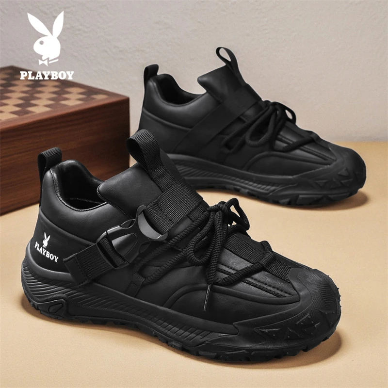 PLAYBOY/花花公子秋冬男鞋2025新款厚底鞋子男皮面增高老爹鞋