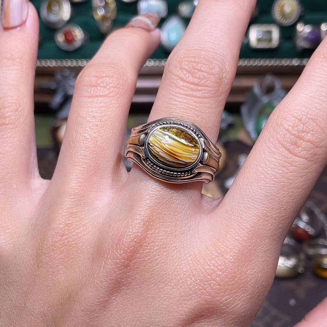 琥珀银S925镶嵌戒指